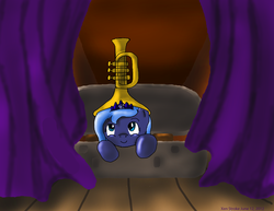 Size: 3300x2550 | Tagged: safe, artist:xenoshy, princess luna, pony, g4, cute, filly, high res, musical instrument, trumpet, woona