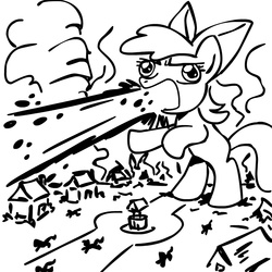 Size: 945x945 | Tagged: safe, artist:megasweet, apple bloom, earth pony, pony, g4, derp, energy blast, female, filly, foal, macro, monochrome, monster, rearing