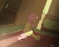 Size: 1280x1024 | Tagged: dead source, safe, artist:swomswom, fluttershy, pegasus, pony, g4, door, female, interior, mare, solo