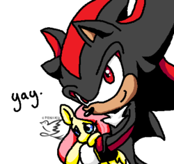 Size: 420x397 | Tagged: safe, artist:feniiku, fluttershy, g4, crossover, crossover shipping, fluttershadow, interspecies, male, shadow the hedgehog, shipping, sonic the hedgehog (series), yay