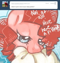 Size: 677x700 | Tagged: dead source, safe, artist:dhui, pinkie pie, ask tired pie, g4, tumblr