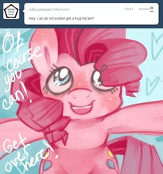 Size: 656x700 | Tagged: dead source, safe, artist:dhui, pinkie pie, ask tired pie, g4, hug, tumblr