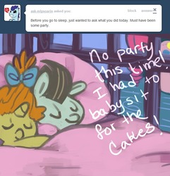 Size: 675x700 | Tagged: dead source, safe, artist:dhui, pinkie pie, pound cake, pumpkin cake, ask tired pie, g4, tumblr