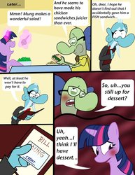 Size: 900x1163 | Tagged: safe, artist:abigail m., twilight sparkle, g4, blushing, chowder, comic, crossover, crossover shipping, female, fish hooks, male, sedate night, shipping, straight, wat