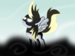 Size: 2048x1536 | Tagged: safe, artist:dash1e, derpy hooves, pegasus, pony, g4, cloud, epic derpy, female, glowing eyes, mare, solo