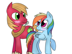 Size: 1280x960 | Tagged: safe, artist:candyutame, big macintosh, rainbow dash, earth pony, pony, g4, blushing, male, ship:rainbowmac, shipping, simple background, stallion, straight, transparent background