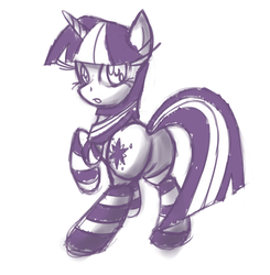 Size: 2400x2448 | Tagged: safe, artist:leadhooves, twilight sparkle, pony, g4, butt, clothes, female, high res, looking back, mare, monochrome, plot, socks, solo, striped socks