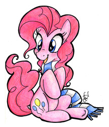 Size: 800x931 | Tagged: safe, artist:gabapple, pinkie pie, earth pony, pony, g4, clothes, female, mare, scarf, sitting, solo