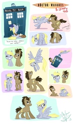 Size: 1321x2249 | Tagged: safe, artist:nooby-banana, derpy hooves, doctor whooves, time turner, earth pony, pegasus, pony, g4, comic, doctor who, duo, female, mailmare, male, mare, stallion, tardis, the doctor