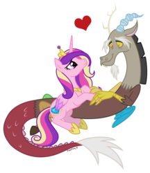 Size: 1538x1780 | Tagged: safe, artist:papercutpony, discord, princess cadance, alicorn, draconequus, pony, g4, crack shipping, female, heart, infidelity, love, male, mare, princess cheatdance, ship:discodance, shipping, simple background, straight, transparent background