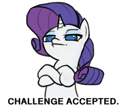Size: 718x612 | Tagged: safe, artist:valcron, rarity, pony, unicorn, g4, challenge accepted, colored pupils, crossed arms, female, lidded eyes, looking at you, mare, reaction image, simple background, solo, white background