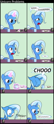 Size: 1000x2286 | Tagged: safe, artist:subjectnumber2394, trixie, pony, unicorn, g4, ..., comic, crashing, female, mare, mr bean, pinecone, sneezing