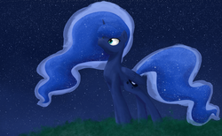 Size: 1500x925 | Tagged: safe, artist:tealdragon44, princess luna, alicorn, pony, g4, female, looking at something, looking up, mare, night, solo, starry night