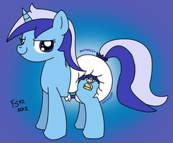 Size: 1229x1016 | Tagged: safe, artist:fillyscoots42, minuette, pony, unicorn, g4, 2012, blue, crinkle, diaper, diaper fetish, female, non-baby in diaper, solo