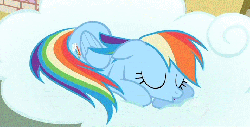 Size: 712x362 | Tagged: safe, screencap, rainbow dash, pegasus, pony, the cutie pox, animated, cloud, cute, dashabetes, female, floppy ears, mare, nose twitch, on a cloud, sleeping, sleeping on a cloud, sleepydash, solo