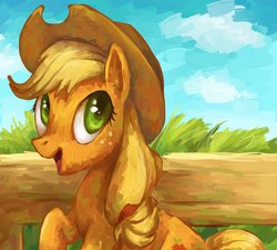 Size: 2000x1800 | Tagged: safe, artist:frozenspots, applejack, earth pony, pony, g4, female, mare, open mouth, sitting, smiling, solo