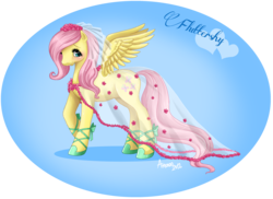 Size: 3507x2550 | Tagged: safe, artist:amenoo, fluttershy, pegasus, pony, g4, clothes, dress, female, high res, mare, solo, wedding gown