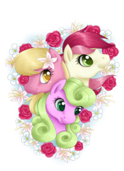 Size: 1091x1500 | Tagged: safe, artist:amenoo, daisy, flower wishes, lily, lily valley, roseluck, earth pony, pony, g4, female, flower, flower trio, mare, rose, simple background, transparent background
