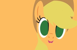 Size: 1400x900 | Tagged: safe, artist:snipitychamp, applejack, earth pony, pony, g4, bust, cowboy hat, female, hat, hooves, lineless, looking at you, mare, minimalist, modern art, orange background, portrait, simple background, solo, wallpaper