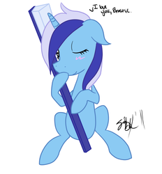 Size: 1063x1144 | Tagged: safe, artist:fribox, minuette, pony, unicorn, g4, brushie, cargo ship, crack shipping, female, male, one eye closed, shipping, solo, straight, toothbrush