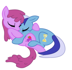 Size: 1000x973 | Tagged: safe, artist:weoweno, berry punch, berryshine, minuette, earth pony, pony, unicorn, g4, duo, female, mare, romana, ship:berrygate, shipping, simple background, snuggling, transparent background