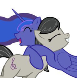 Size: 1900x1916 | Tagged: safe, artist:weoweno, octavia melody, princess luna, alicorn, earth pony, pony, g4, cute, duo, duo female, eyes closed, female, grin, happy, hug, lunatavia, mare, open mouth, simple background, smiling, transparent background