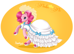 Size: 1500x1091 | Tagged: safe, artist:amenoo, pinkie pie, earth pony, pony, g4, clothes, dress, female, mare, rearing, solo, wedding gown