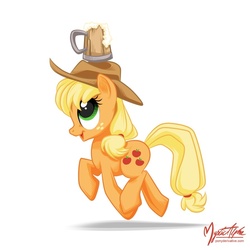 Size: 893x893 | Tagged: safe, artist:mysticalpha, applejack, earth pony, pony, g4, the super speedy cider squeezy 6000, cider, female, hat, mare, solo