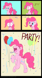 Size: 1200x2202 | Tagged: safe, artist:whatsapokemon, pinkie pie, earth pony, pony, g4, balloon, comic, female, happy, party, solo, streamers