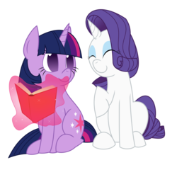 Size: 1400x1400 | Tagged: safe, artist:thedeseasedcow, rarity, twilight sparkle, g4, book, magic, simple background, transparent background