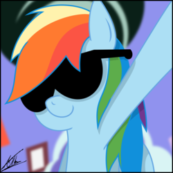 Size: 1080x1080 | Tagged: safe, artist:thedeseasedcow, part of a set, rainbow dash, pegasus, pony, g4, bust, female, mare, portrait, selfie, solo, sunglasses, swag