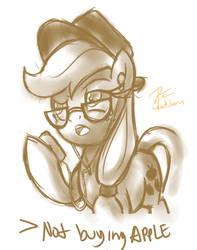 Size: 2003x2537 | Tagged: safe, artist:leadhooves, applejack, pony, g4, female, glasses, high res, monochrome, solo