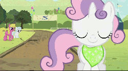 Size: 720x403 | Tagged: safe, screencap, berry punch, berryshine, carrot top, cherry berry, cotton cloudy, daisy, flower wishes, golden harvest, goldengrape, lemon hearts, liza doolots, petunia, rarity, sea swirl, seafoam, sir colton vines iii, sweetie belle, tootsie flute, pony, unicorn, g4, season 2, sisterhooves social, animated, female, filly, foal, gif, hub logo, male, mare, mouth hold, mud, stallion