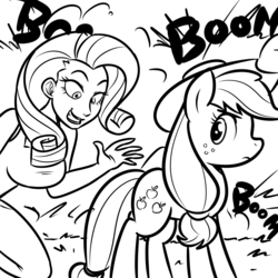 Size: 962x962 | Tagged: safe, artist:megasweet, applejack, rarity, human, pony, g4, humanized, monochrome