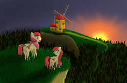 Size: 3360x2200 | Tagged: dead source, safe, artist:cyberpanda2000, apple bloom, earth pony, pony, g4, applebuck, butt, high res, older, plot, rule 63, self ponidox, sunset