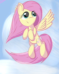 Size: 2000x2500 | Tagged: safe, artist:sharkwellington, fluttershy, pegasus, pony, g4, cloud, female, flying, high res, looking up, mare, sky, smiling, solo