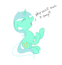 Size: 1853x1937 | Tagged: dead source, safe, artist:fribox, lyra heartstrings, pony, unicorn, g4, eyes closed, female, humie, simple background, solo, white background, why