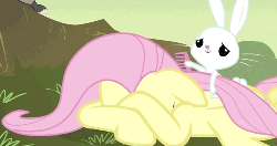 Size: 500x265 | Tagged: safe, screencap, angel bunny, fluttershy, pegasus, pony, rabbit, g4, hurricane fluttershy, season 2, angelbetes, animal, animated, break the cutie, comforting, crying, cute, dirty, duo, duo male and female, female, floppy ears, frown, gif, lying down, male, mare, prone, smiling, spread wings, wings