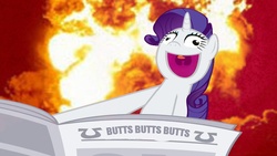 Size: 1280x720 | Tagged: safe, artist:lil miss jay, edit, edited screencap, screencap, rarity, pony, unicorn, g4, ponyville confidential, butts, explosion, female, horn, i'll destroy her, insanity, inverted mouth, mare, open mouth, some men just want to watch the world burn