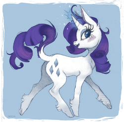 Size: 600x590 | Tagged: safe, artist:thundergarden, rarity, classical unicorn, pony, unicorn, g4, female, happy, horn, leonine tail, magic, solo, unshorn fetlocks