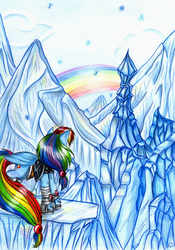 Size: 1605x2291 | Tagged: safe, artist:yuki-orin, rainbow dash, pony, g4, female, ice, solo, traditional art