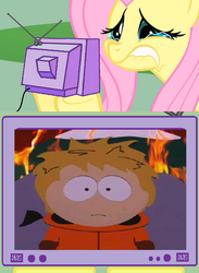 Size: 563x771 | Tagged: safe, fluttershy, pony, g4, exploitable meme, fluttercry, kenny mccormick, male, meme, movie, plot twist, south park, south park: bigger longer and uncut, tv meme