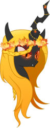 Size: 900x2289 | Tagged: safe, artist:galswingirl, oc, oc only, oc:autumn night, changeling, changeling queen, changeling oc, changeling queen oc, female, leaf, orange changeling, simple background, transparent background, yellow changeling
