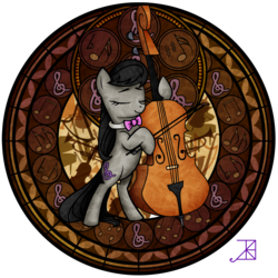 Size: 1600x1600 | Tagged: safe, artist:akili-amethyst, octavia melody, earth pony, pony, g4, cello, disney, dive to the heart, female, kingdom hearts, music notes, musical instrument, solo, stained glass