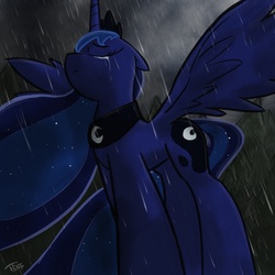 Size: 1000x1000 | Tagged: safe, artist:dracojayproduct, princess luna, alicorn, pony, g4, backwards cutie mark, crying, eyes closed, female, mare, rain, solo