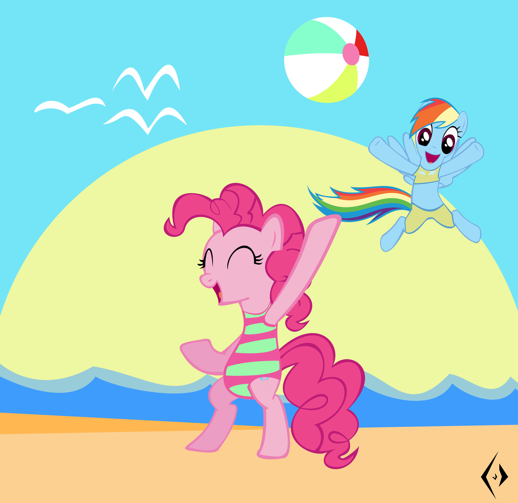 43306 Safe Artistpsychedelicskooma Pinkie Pie Rainbow Dash Beach Beach Ball Bikini 