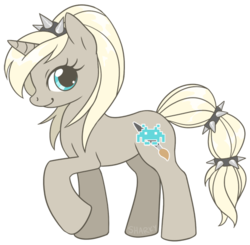 Size: 535x525 | Tagged: safe, artist:sharky, oc, oc only, oc:sharky, pony, unicorn, blonde, blonde hair, blonde mane, blonde tail, blue eyes, female, female oc, gray body, gray coat, gray pony, grey body, grey fur, grey pony, horn, looking at you, mare, mare oc, one leg raised, pony oc, ponysona, simple background, smiling, smiling at you, spiked headband, spiked tail band, tail, tail band, transparent background, unicorn oc, vector