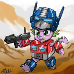 Size: 900x900 | Tagged: safe, artist:johnjoseco, spike, g4, cosplay, optimus prime, transformers