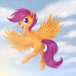 Size: 900x900 | Tagged: safe, artist:mn27, scootaloo, pegasus, pony, g4, cute, cutealoo, female, flying, older, open mouth, scootaloo can fly, solo
