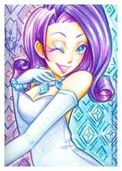 Size: 540x758 | Tagged: safe, artist:lemiacrescent, rarity, human, g4, clothes, evening gloves, humanized, solo, traditional art